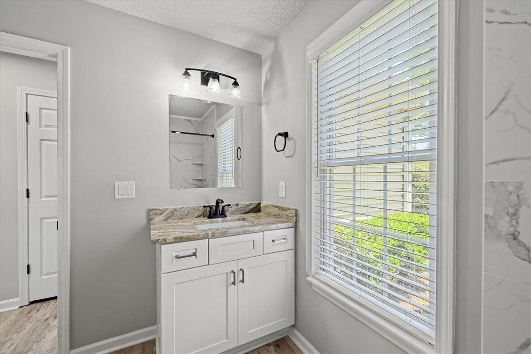 212 Blue Ridge Drive Clemson, SC 29631 - Photo 24 of 33 A well-appointed bathroom vanity with a spacious counter and abundant natural illumination from the adjacent window.