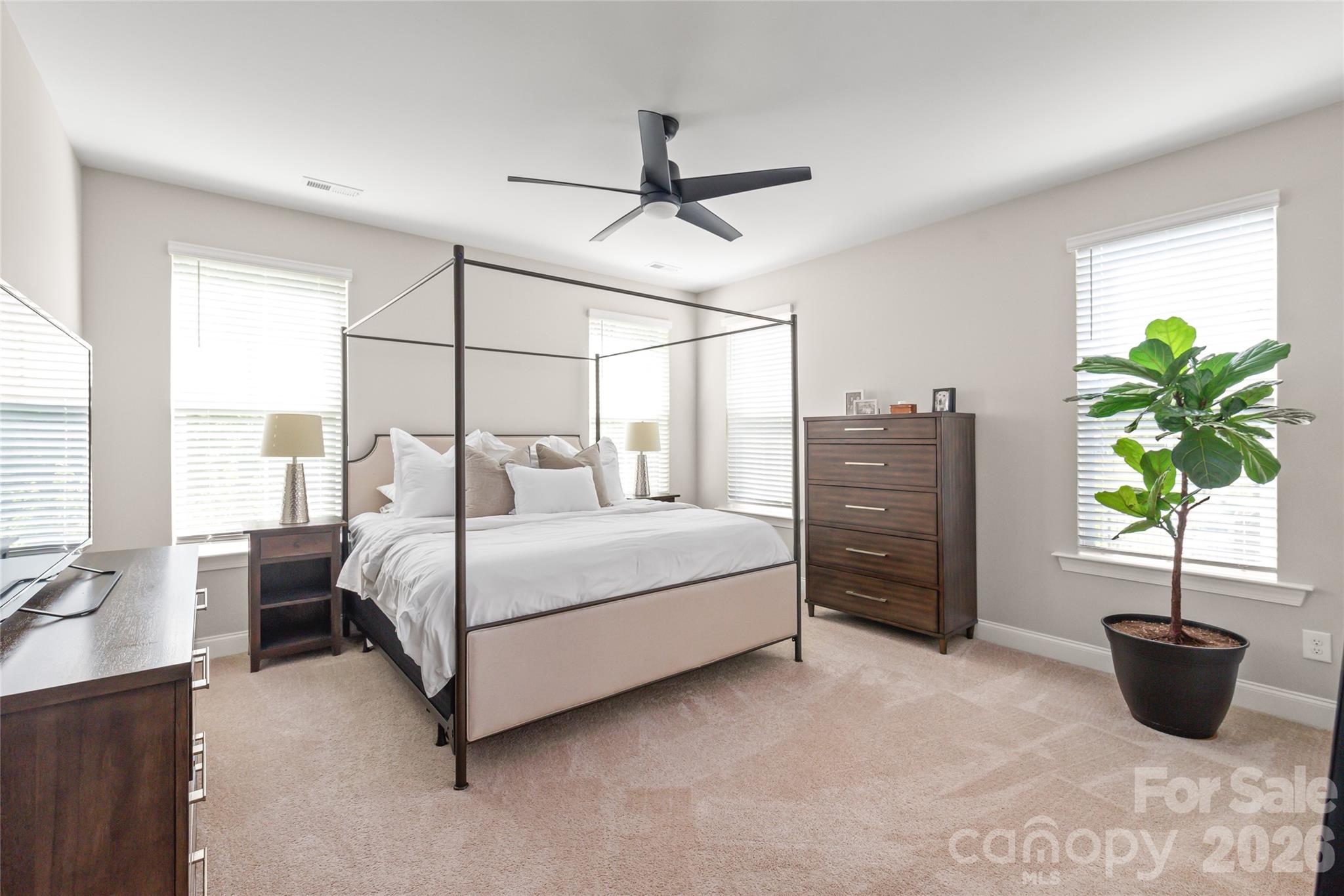 3213 Timber Run Lane Maiden, NC 28650 - Photo 27 of 47 a bedroom with a bed table and a potted plant