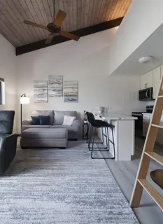 a living room with furniture and a rug