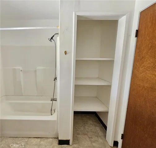 a bathroom with a bathtub