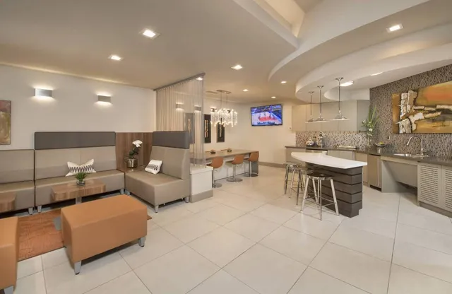 a large living room with stainless steel appliances furniture a rug and a view of kitchen