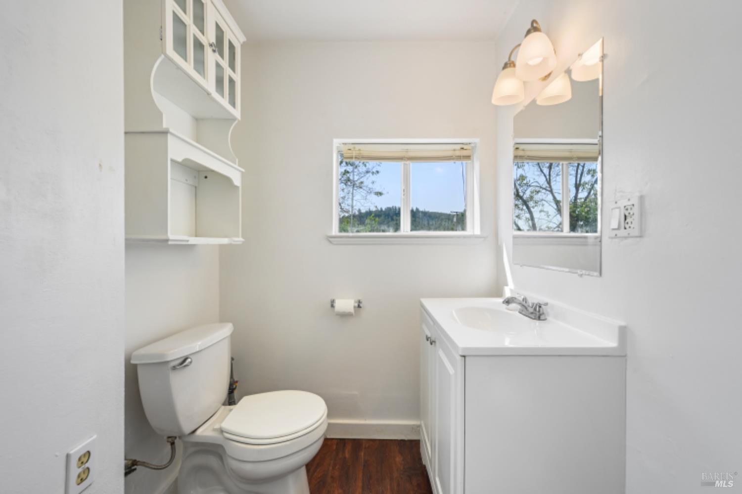 31258 Highway 128 Cloverdale, CA 95425 - Photo 49 of 88 a bathroom with a sink a toilet and a mirror
