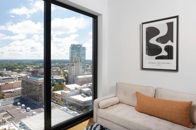 a living room with a large window