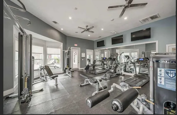 a view of a room with gym equipment