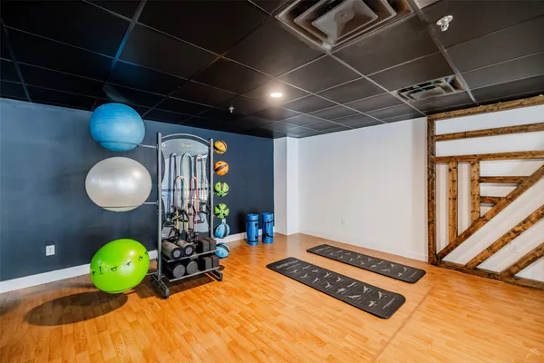 a view of a room with gym equipment