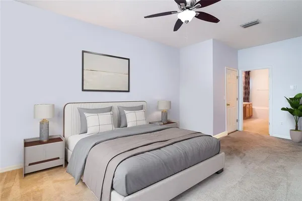a bathroom with a tub sink mirror and shower