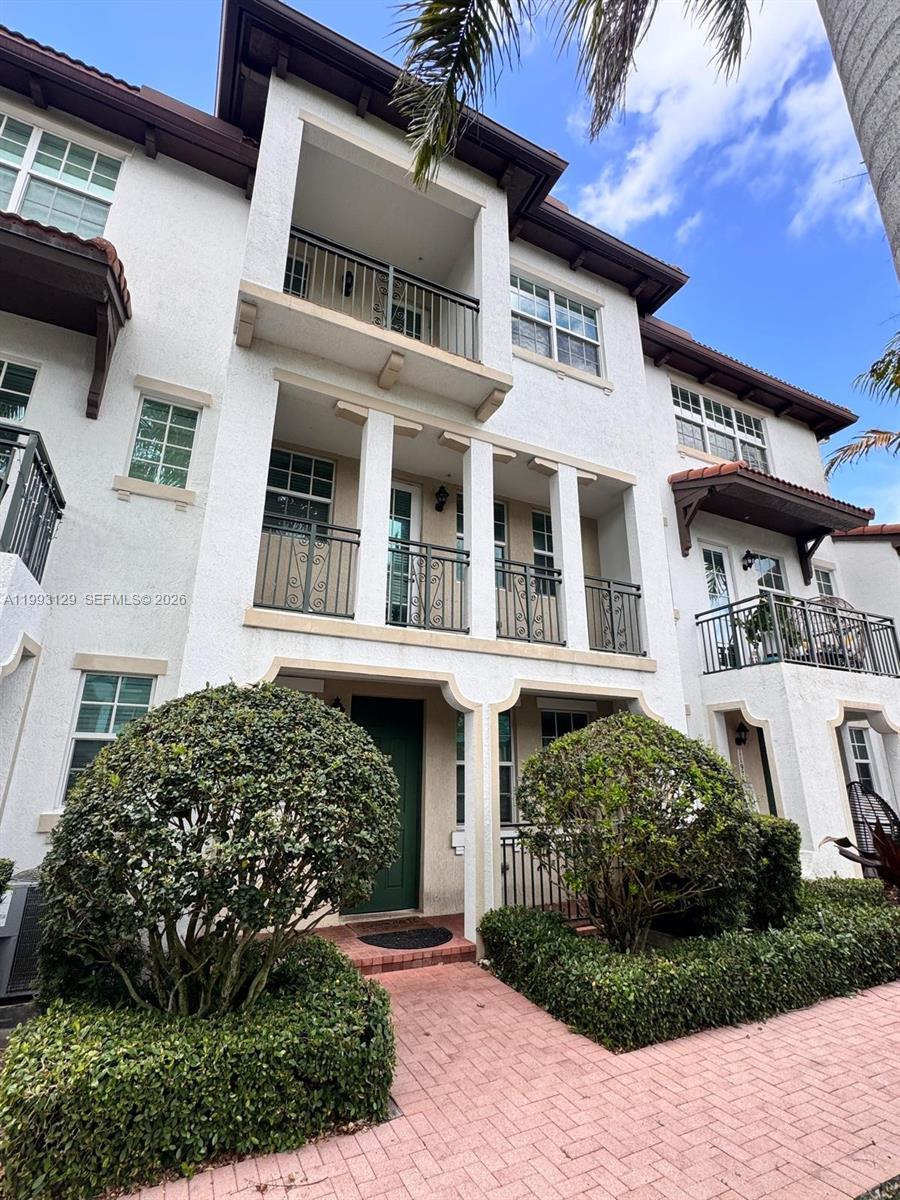 a front view of a multi story building