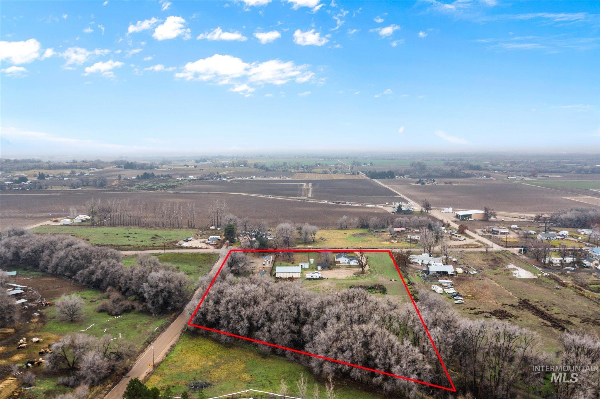 29410 Pearl Road Parma, ID 83660 - Photo 32 of 50 Aerial view of sparsely populated area featuring rows of crops and property boundaries highlighted