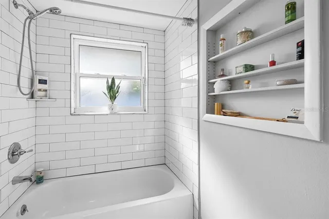 a bathroom with a bathtub