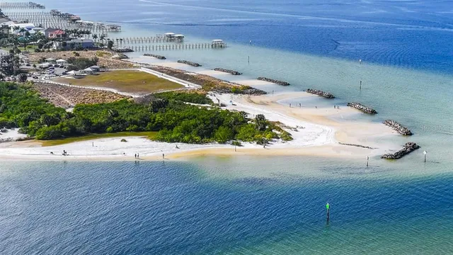 a view of a water with a mountain