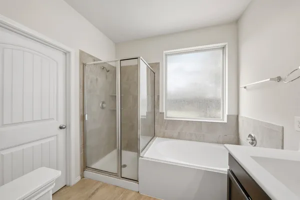 a bathroom with a tub a sink and a shower