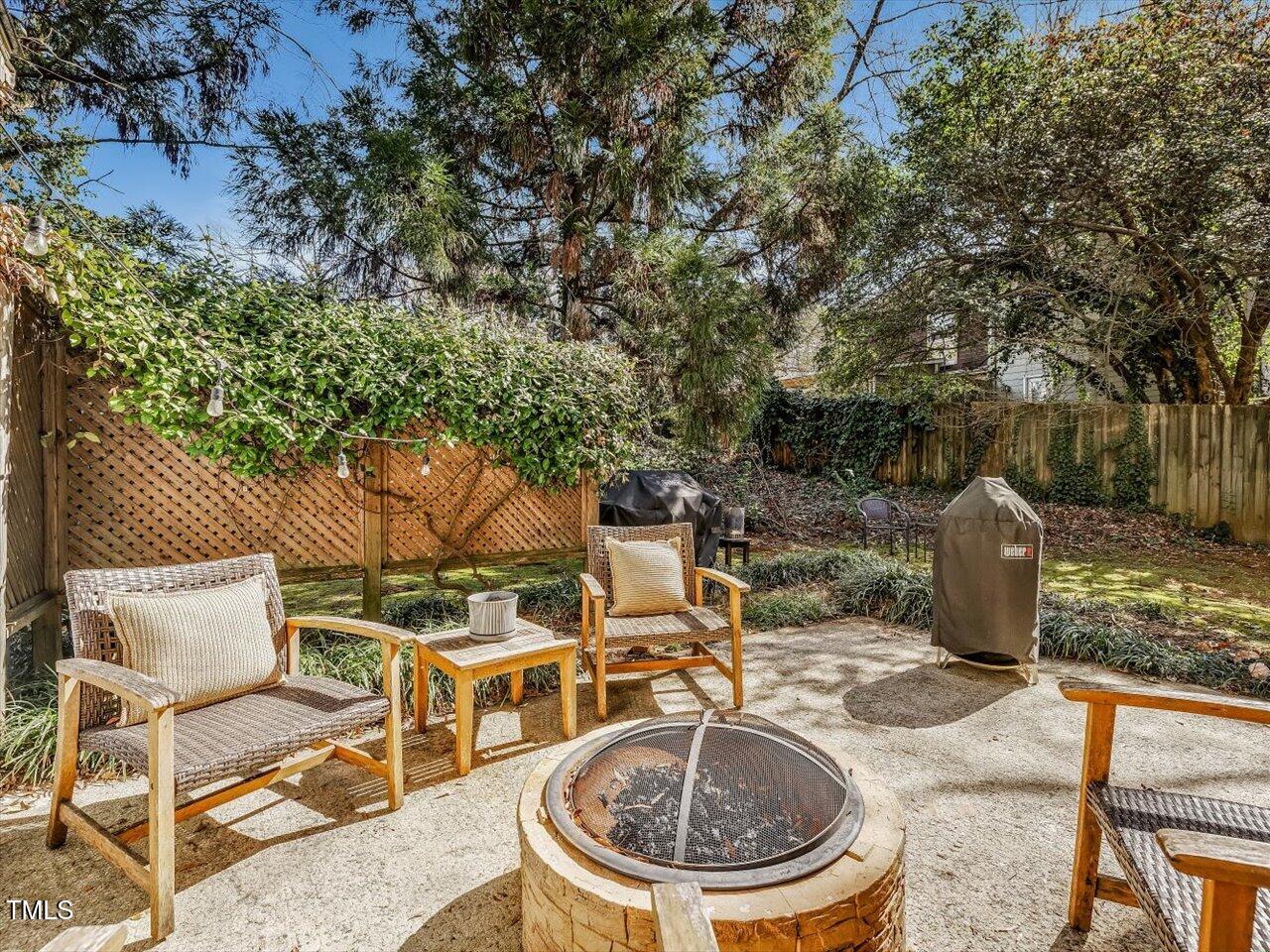 1328 Baez Street Raleigh, NC 27608 - Photo 28 of 32 a backyard of a house with yard barbeque oven and outdoor seating