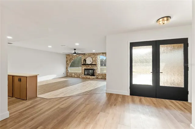 a view of a livingroom with a hardwood floor