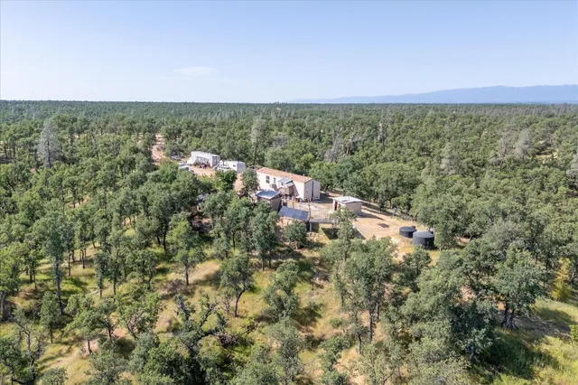 an aerial view of mountain with trees around