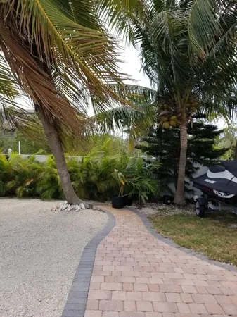 a view of a pathway both side of house