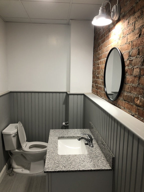 203 High Street Brookline, MA 02445 - Photo 15 of 18 a bathroom with a granite countertop sink and a mirror