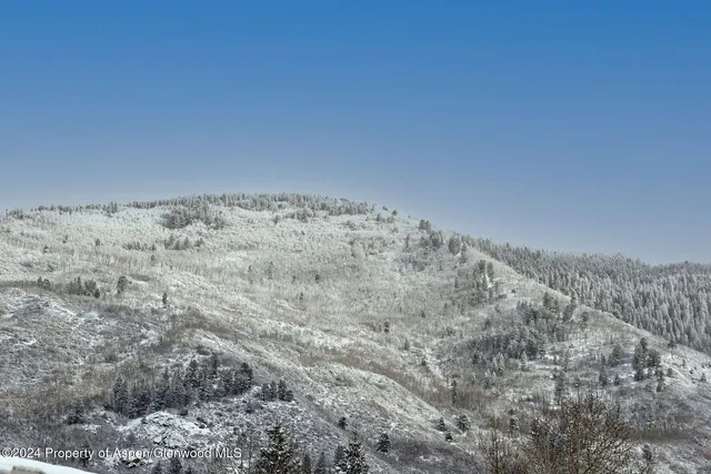 a front view of a building with large trees