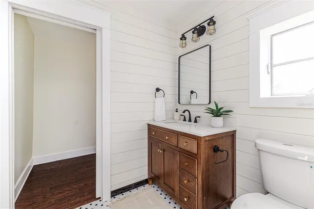 a bathroom with a sink a toilet and vanity