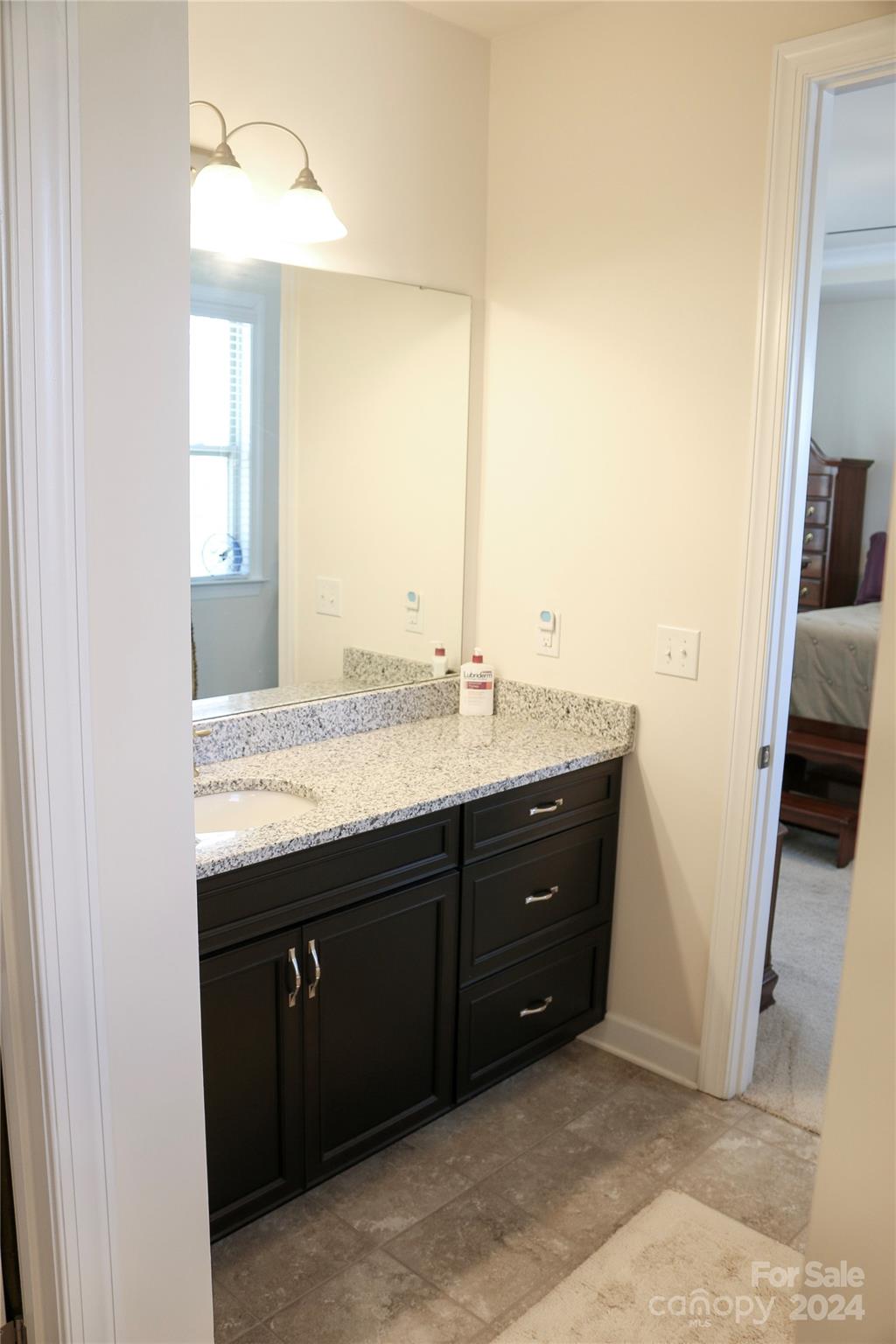 1296 Independence Street Tega Cay, SC 29708 - Photo 16 of 28 a bathroom with a granite countertop sink and a mirror