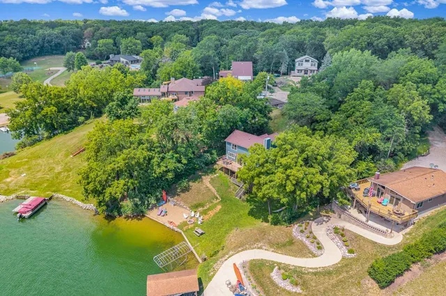 a view of a garden with a lake