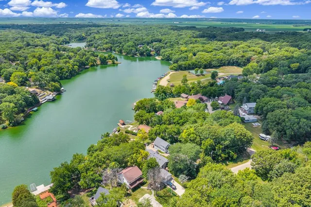 a view of a lake with a mountain in the background