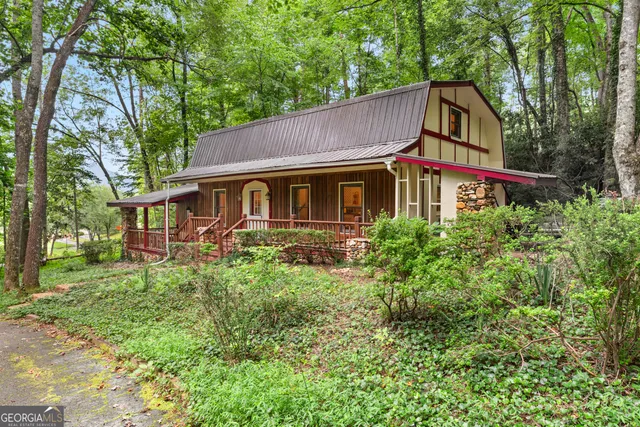 a front view of a house with yard and green space