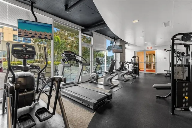 a view of a room with gym equipment