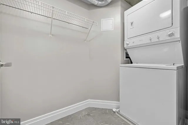 a view of a room with racks on the wall