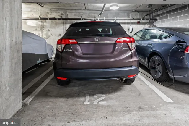a view of a car in garage