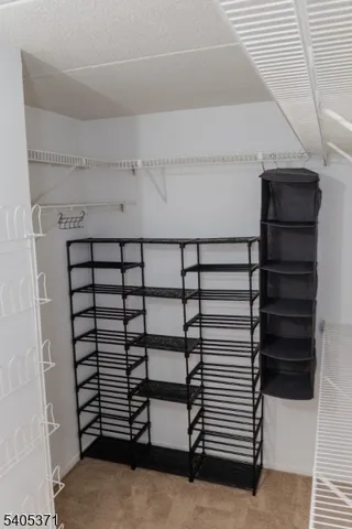 a view of a room with racks on the wall
