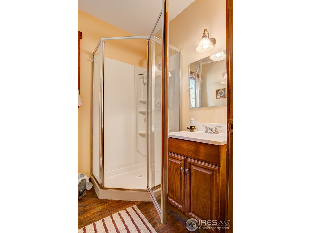 2112 Eagle Cliff Road Estes Park, CO 80517 - Photo 16 of 30 a bathroom with a sink a mirror and a shower
