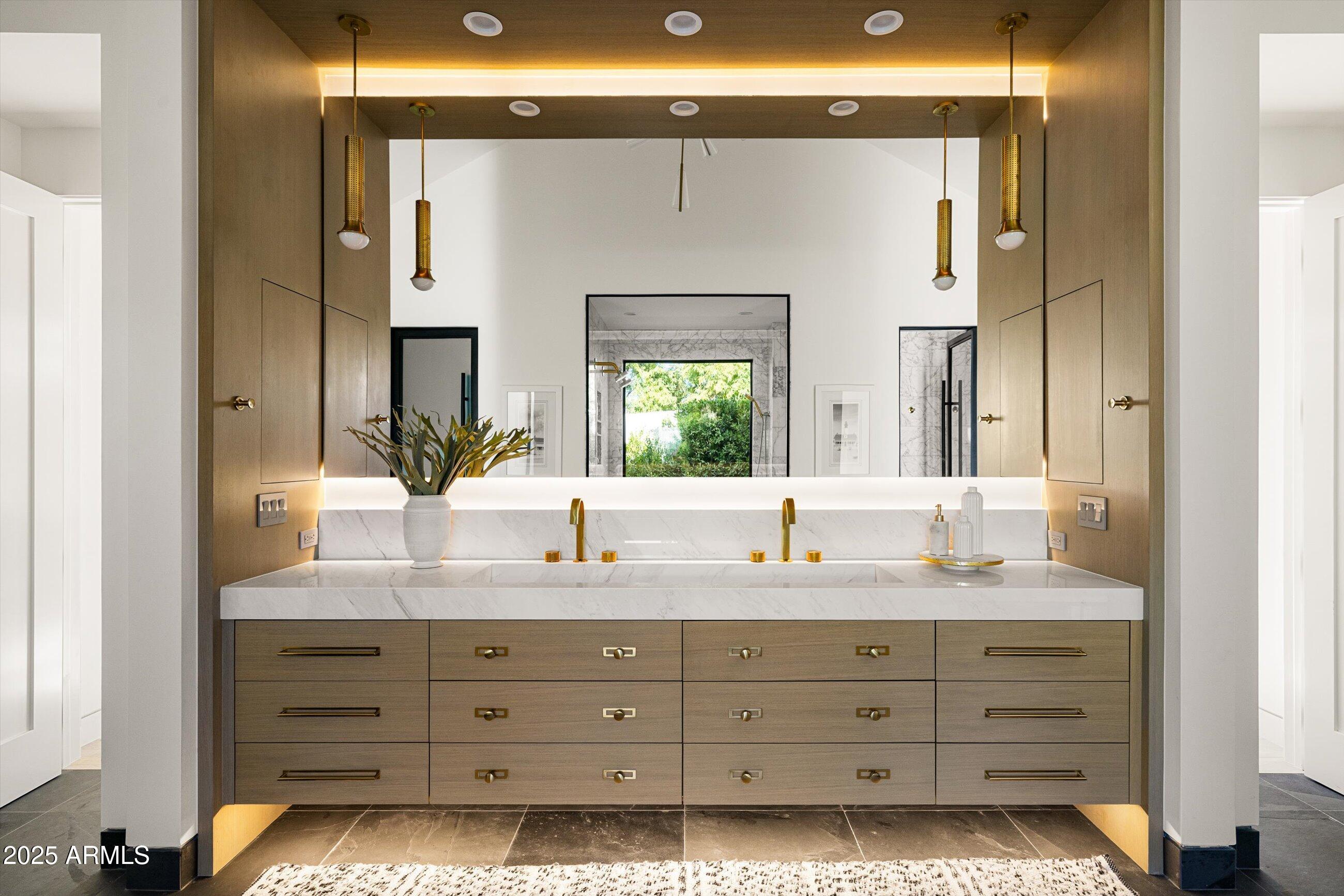 5715 East Monterosa Street Phoenix, AZ 85018 - Photo 23 of 113 a bathroom with a granite countertop sink mirror and window