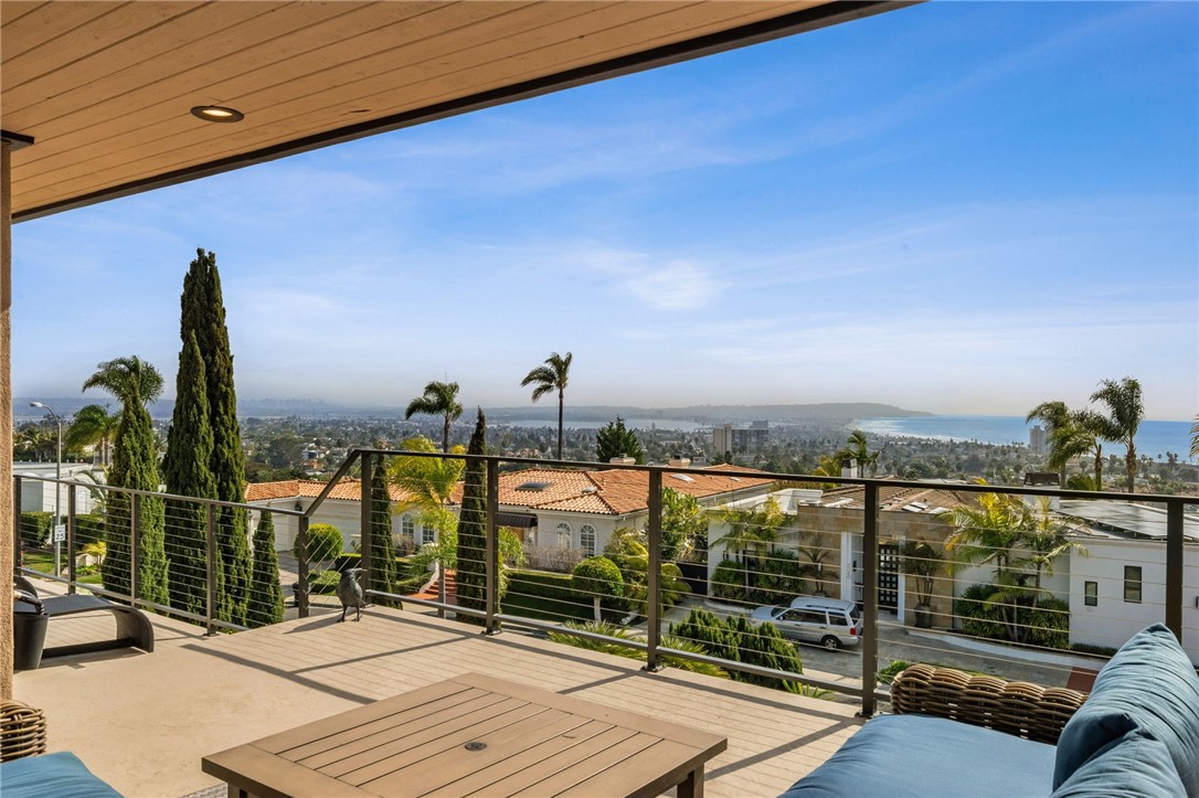 5381 Moonlight Lane La Jolla, CA 92037 - Photo 29 of 44 a view of a balcony with floor to ceiling windows with wooden floor