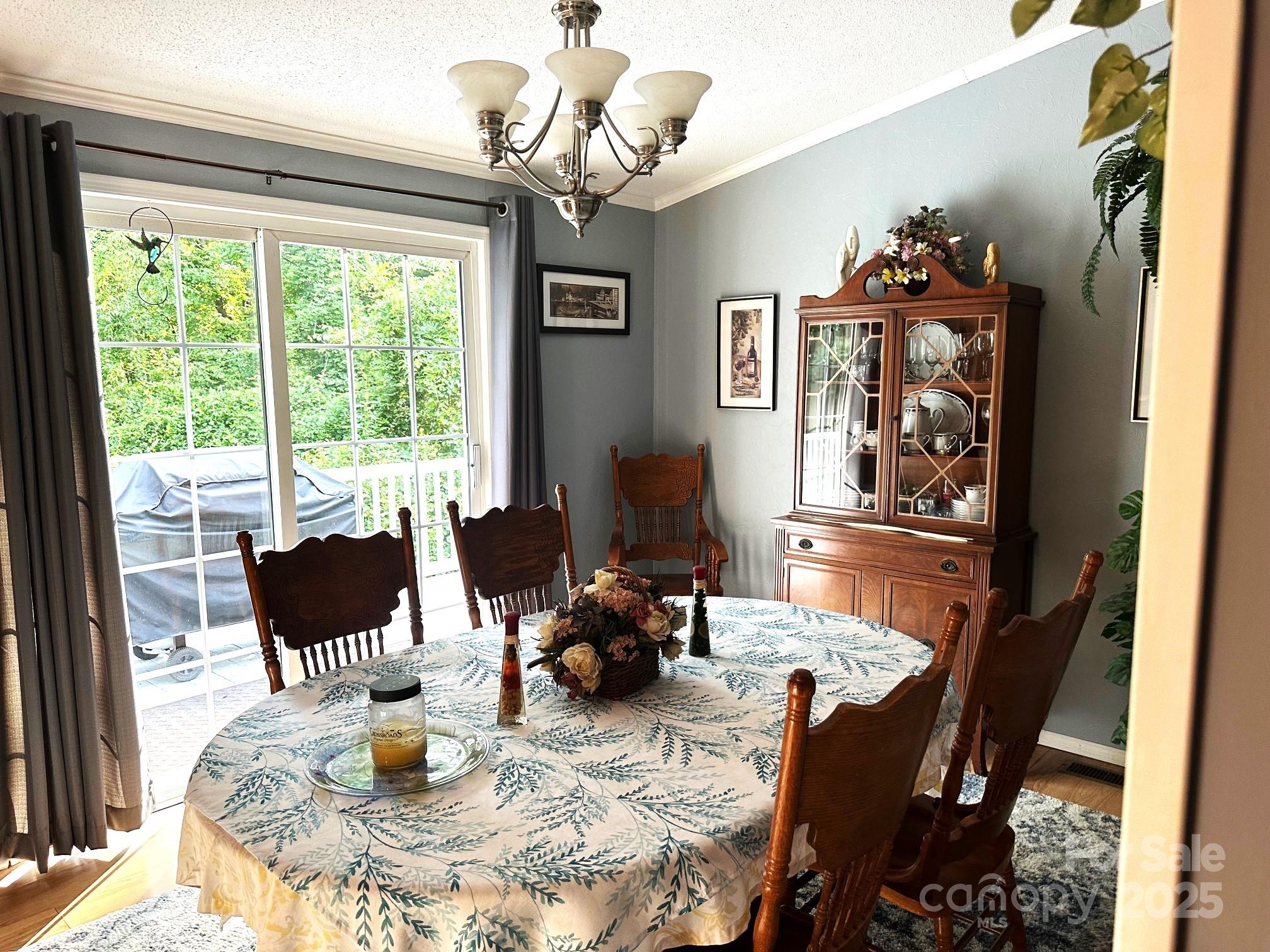 251 Rainbow Rapids Road Rutherfordton, NC 28139 - Photo 23 of 45 a view of a dining room with furniture a chandelier and wooden floor