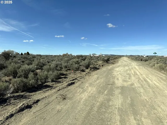 a view of a dry yard with wooden fence