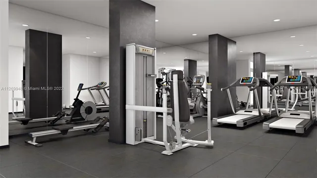 a view of a room with gym equipment