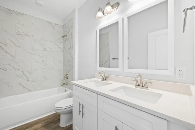 a bathroom with a bathtub