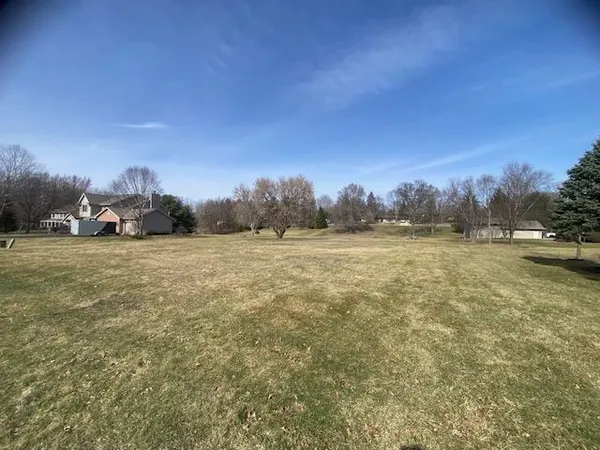 a view of a field of grass and trees