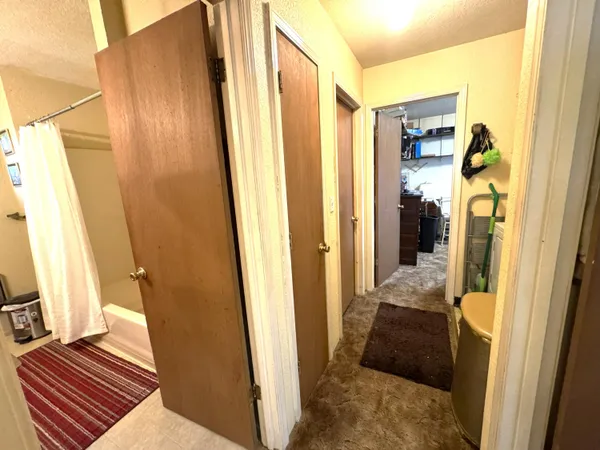 a bathroom with a sink a mirror and a shower