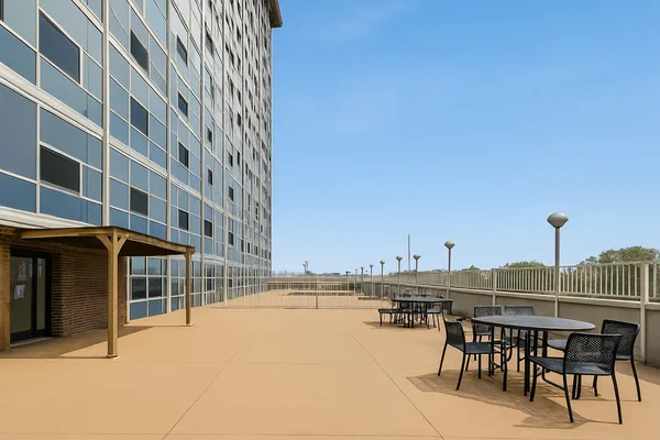 a view of a building with outdoor space