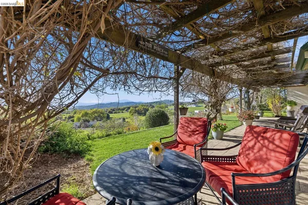 a backyard of a house with outdoor seating