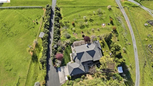 a view of a lush green hillside and houses