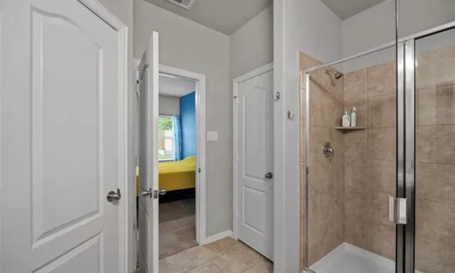 a view of a bathroom from a bathroom