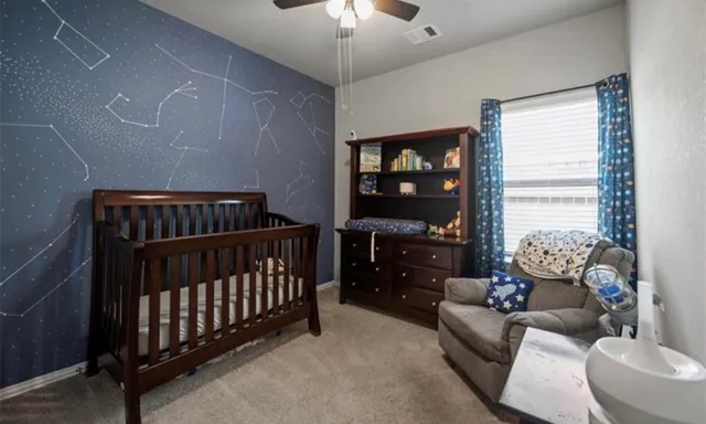 a bedroom with furniture and a window