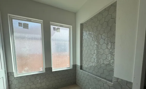 a bathroom with a bathtub