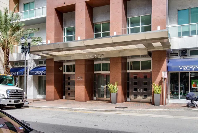 a front view of a building with street