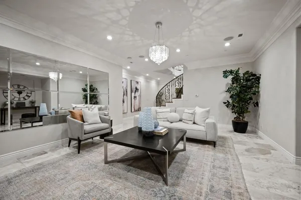 a view of a backyard with sitting area