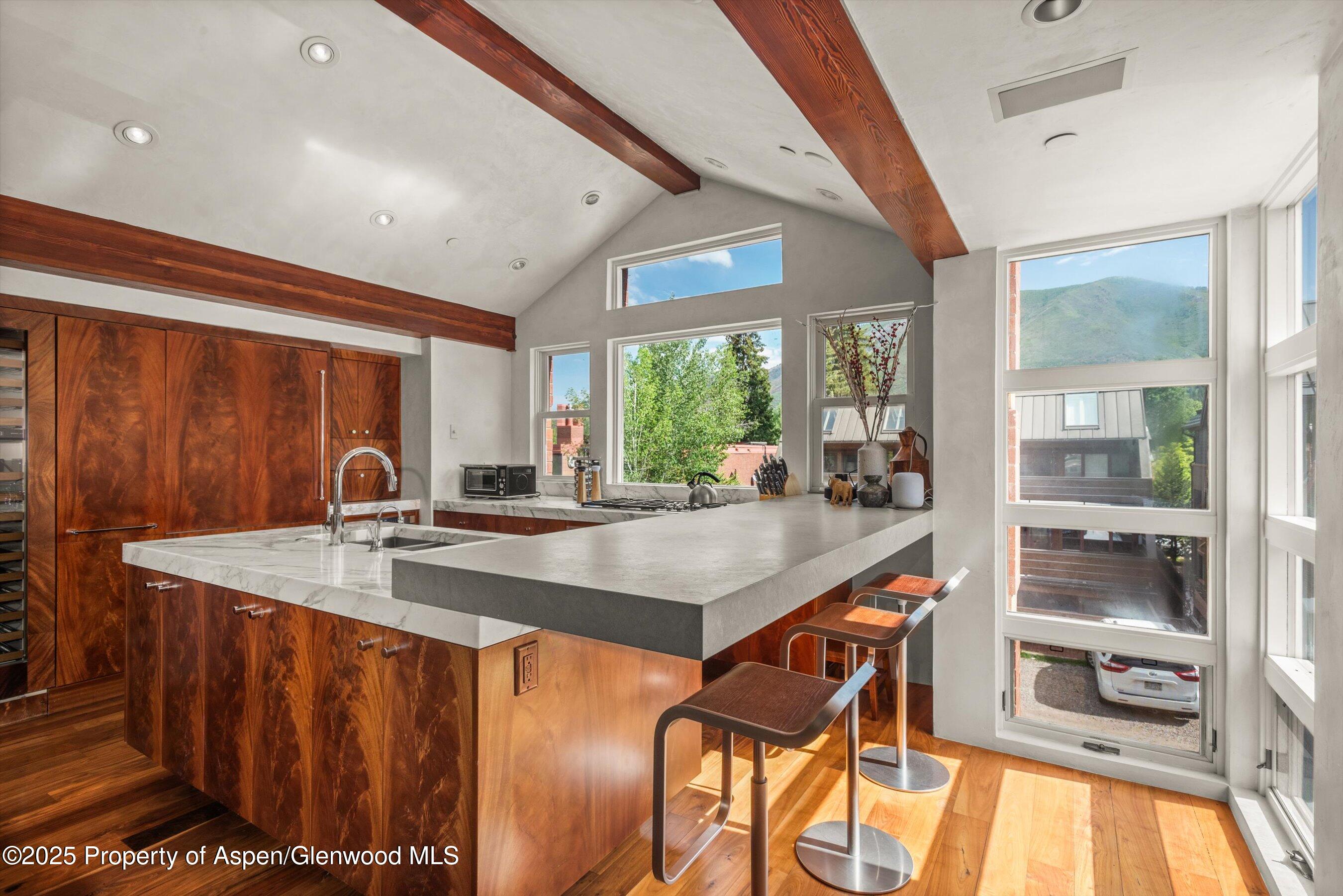 706 East Hyman Avenue, Unit 706 Aspen, CO 81611 - Photo 21 of 46 a dining hall with stainless steel appliances granite countertop a stove and a sink