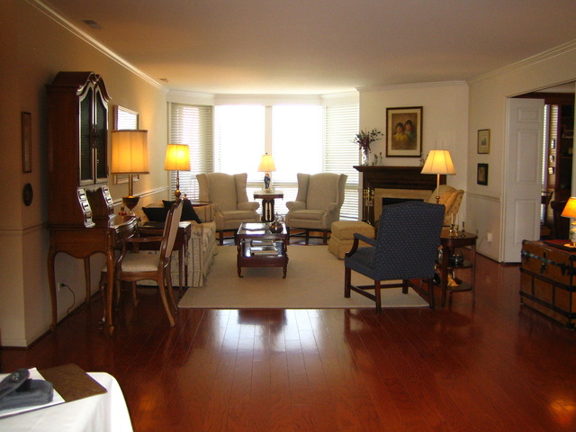 1140 Old Mill Road, Unit 504F Hinsdale, IL 60521 - Photo 4 of 21 a living room with fireplace furniture and a wooden floor
