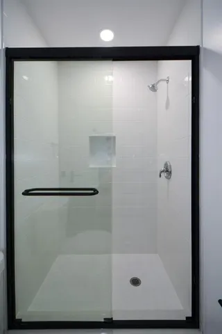 a bathroom with a shower